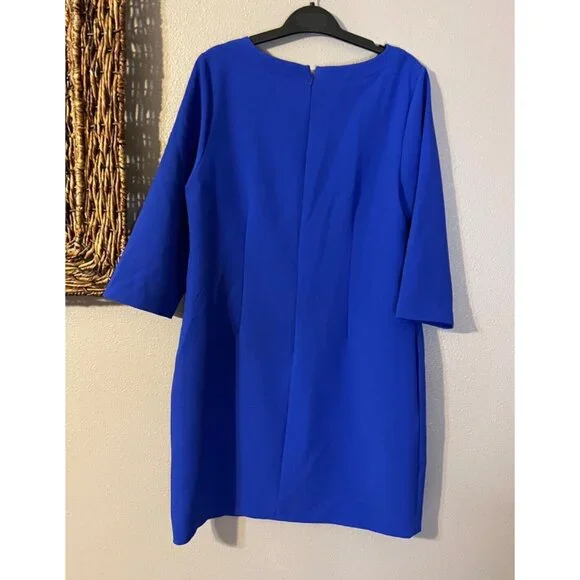 Banana Republic Dress 10 Blue 3/4 Long Button Shoulder Stretch Sleeve Sheath - Picture 6 of 7